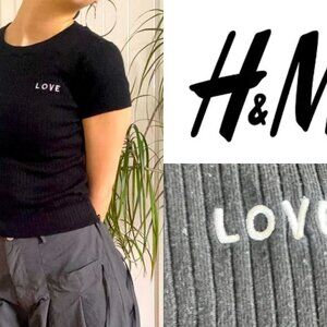 H&M Charcoal Ribbed Tee with 'Love' Detail